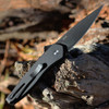 Pro-Tech Knives Newport Automatic (3437)  3" S35VN Black Spear Point Blade, Black Wave Pattern Front Aluminum Handle, Mother of Pearl Button