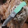 Pro-Tech Emerson CQC-7 Custom - Jigged Titanium Handle with Two-tone Blasted and Green Anodize, Pearl Button, Nichols Damascus Chisel Tanto Blade, Wide Deep Carry Clip