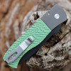 Pro-Tech Emerson CQC-7 Custom - Jigged Titanium Handle with Two-tone Blasted and Green Anodize, Pearl Button, 3.25" Two-tone (DLC Black/Satin) 154CM Chisel Tanto Blade, Wide Deep Cayy Clip