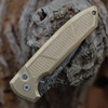 Pro-Tech 2024 Rockeye Custom 001 - 3.4" Chad Nichols Virus Damacus Drop Point Plain Blade, Textured AlBronze Handle with Mother of Pearl Push Button, Blue Titanium Pocket Clip