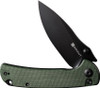 Sencut Pulsewave (S230323) 3.5" 9Cr18MoV Blackwashed Drop Point Plain Blade, Green Canvas Micarta Handle