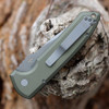 Pro-Tech Les George Rockeye Automatic Knife (LG327 GREEN) - 3.4" Smoky Grey DLC CPM-D2 Drop Point Plain Blade, Green Texture Aluminum Handle