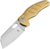 Kizer Sheepdog C101C (V4488BC2) 3.29" CPM-3V Stonewashed Sheepsfoot Plain Blade, Brass Handle, Button Lock