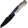 Kansept Knives Weim (K1051A3) 3.28" CPM-S35VN Blackwashed Sheepsfoot Plain Blade, Gray Titanium Handle with Blue Timascus Inlay