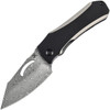 Kansept Knives Loki (K1058A3) 2.99" Damascus Drop Point Plain Blade, Black Anodized and Satin Finished Titanium Handle