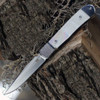 CobraTec Trapper Hidden Release Automatic (CTTHRWTABA154CM) - 3.125 Satin 154CM Steel Drop Point Plain Blade, White Abalone Handle