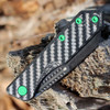 Heretic Knives Jinn Slip Joint Folder (H013-6A-CFTX) - 3.0" DLC CPM-MagnaCut Wharncliffe Blade Plain Edge, Carbon Fiber Handle with Toxic Green Hardware