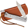 Douk-Douk Slip Joint Folder (DD815GME) 3.13" Hight Carbon Steel Satin Clip Point Blade, Silver Stainless Steel Handle, Brown Leather Pouch with Sharpening Rod