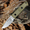 Benchmade Mini Bushcrafter Fixed Blade (165-1) - 3.38" Stonewash CPM-S30V Drop Point Plain Balde, OD Green G-10 Handle w/ Leather Sheath