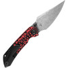 Kansept Knives Fenrir (K1034A2) 3.48" Damascus Drop Point Plain Blade, Black Titanium Handle with Black and Red Swirl G-10 Inlay