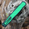 Heretic Cleric II OTF Automatic (H019-6A-TXHDW) - 4.25in Black DLC CPM-Magnacut TantoEdge Plain Blade, Toxic Green Anodized Aluminum/Toxic Green Bubble Inlay, Toxic Green Hardware and Black Titanium Clip