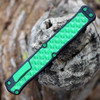 Heretic Cleric II OTF Automatic (H019-6A-TXHDW) - 4.25in Black DLC CPM-Magnacut TantoEdge Plain Blade, Toxic Green Anodized Aluminum/Toxic Green Bubble Inlay, Toxic Green Hardware and Black Titanium Clip