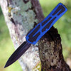 Heretic Colossus DE (H041-6A-BLU) - 3.50" Black DLC CPM-MagnaCut Double Edge Plain Blade, Blue Aluminum Handle w/Black Grip Inlays