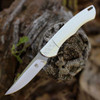 CobraTec Savage Hidden Release (CTSAVDNSM390) - 3.25" Satin M390 Plain Blade, Silver Aluminum Handle