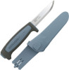 Mora Basic 511 (FT02638) 3.5" Carbon Steel Satin Straight Back Plain Blade, Blue and Gray Polypropylene Handle, Blue Polypropylene Belt Sheath