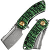 Kansept Knives Mini Korvid (K3030A12) 1.45" Damascus Cleaver Plain Blade, Blk/Green G-10 Handle