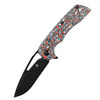 Kansept Knives Kryo (K1001M3) 3.58" S35VN Stonewashed Drop Point Plain Blade, Red/Blue Carbon Fiber Handle
