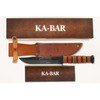 Ka-Bar 125th Anniversary Navy (KA9227) 7" 1095 Cro-Van Black Clip Point Plain Blade, Stacked Leather Handle with Steel Guard and Pommel, Brown Leather Belt Sheath