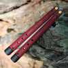 Ruby Red G-10 handles with adjustable tungsten weights on Benchmade flipper