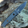 Benchmade Mini Bushcrafter (165BK) 3.38" CPM-CruWear Black Cerakote Drop Point Plain Blade, Black Carbon Fiber Handle, Black Modular Molded Sheath with Push Button Release