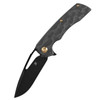 Kansept Knives Kryo (K1001M1) 3.58" S35VN Black Stonewashed Drop Point Plain Blade, Black Rose Pattern Carbon Fiber Handle