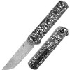 Kansept Knives Foosa (K2020T1) 7.16" Damascus Tanto Plain Blade, Black/White Carbon Fiber Handle