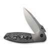 WE Knife Nitro OG (WE230353) 3.75" CPM-20CV Hand Rubbed Satin Drop Point Plain Blade, Bead Blasted Titanium with Black White and Gray Aluminum Foil Carbon Fiber Inlay