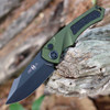 Heretic Knives Pariah Automatic (H048-4A-GRN) 3.75" MagnaCut Drop Point Black Cerakote Plain Blade, OD Green Chassis Aluminum Handle with Black Rubber Inlays
