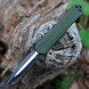 Heretic Manticore X OTF Frag Chassis Automatic (H032F-10A-GRN) - 3.7" 2Tone CPM-MagnaCut Double Edge Plain Blade, Green Chassis Anodized Aluminum/Standard Hardware, Ambi Clip