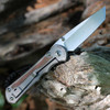 Chris Reeve Knives Large Inkosi Tanto, 3.60" CPM-MagnaCut Stonewashed Tanto Point Plain Edge, Glass Blasted Titanium w/Natural Canvas Micarta Inlay Handle (LIN-1134)