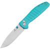 Bestechman Goodboy (BTKMK04B) 3.54" D2 Satin and Stonewashed Drop Point Plain Blade, Tiffany Blue G-10 Handle with Button Lock