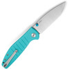 Bestechman Goodboy (BTKMK04B) 3.54" D2 Satin and Stonewashed Drop Point Plain Blade, Tiffany Blue G-10 Handle with Button Lock