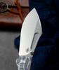 Bestech Knives Lockness (BTKT2205B) 3.91" M390 Stonewashed Drop Point Plain Blade, Blk/White G-10 + Titanium Handle