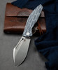 Bestech Knives Lockness (BTKT2205B) 3.91" M390 Stonewashed Drop Point Plain Blade, Blk/White G-10 + Titanium Handle