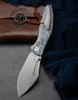 Bestech Knives Lockness (BTKT2205B) 3.91" M390 Stonewashed Drop Point Plain Blade, Blk/White G-10 + Titanium Handle