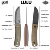 Knafs Lulu (KNAFS-00231) 2.95" CPM-MagnaCut Raw Drop Point Plain Blade, Layered Green Micarta and Red G-10 Handle, Black Thermoplastic Sheath