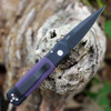 Pro-Tech Knives Godson (715-Purple) 3.15" 154CM Black DLC Coated Spear Point Plain Blade, Black Aluminum Handle with Purple G-10 Inlays, Abalone Push Button