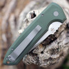 Pro-Tech Rockeye (LG301-Green) 3.4" CPM-S35VN Stonewashed Drop Point Plain Blade, Green Aluminum Handle with Push Button Open