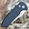 Pro-Tech Short Blade Rockeye (SBR) LEFT HANDED (LG401-LH) 2.5" CPM-S35VN Stonewashed/Satin Clip Point Plain Blade, Smooth Black Aluminum Handle with Push Button Open