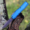 Kershaw Livewire OTF (KS9000TBLUBW) 3.3" CPM-MagnaCut Blackwashed Tanto Plain Blade, Blue 6061-T6 Aluminum Handle
