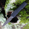 Kershaw Livewire 9000DAM OTF automatic knife open view showing the 3.3-inch Damascus spear point blade and black handle.