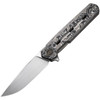 We Knife Navo (WE220266) 3.25" CPM-20CV Satin Drop Point Plain Blade, Black and White Aluminum Foil Carbon Fiber Handle