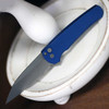 Pro-Tech Malibu Button Lock (5335-Blue) - 3.5" Magnacut Stonewash Wharncliffe Plain Blade, Blue Dragon Scale Aluminum Handle, Button Lock