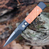 Pro-Tech Knives Godson Automatic (707-RIE) - 3.15" 154CM DLC Black Spear Point Blade, Black Aluminum Handle with Red Ironbark Eucalyptus Wood Inlay