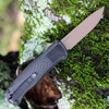 Benchmade Shootout OTF (BM5371FE) 3.494" CPM-Cruwear Flat Earth PVD Coated Drop Point Plain Blade, Textured Black CF-Elite Handle with Double-Action Thumb Slide