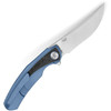 Bestech Sambac (BTKT2402D) 3.62" CPM-MagnaCut Stonewashed/Satin Trailing Point Plain Blade, Blue Titanium Handle with a Marbled Carbon Fiber Inlay