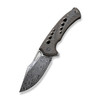 WE Knife Swiftfin (WE23051DS1) 3.8" Thor Damascus Modified Clip Point Plain Blade, Tiger Stripe Pattern Flamed Titanium Handle with Satin Holes