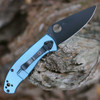 Spyderco Tenacious R.I.L (C122TIBLBK) 3.35" 8Cr13MoV Black Drop Point Plain Blade, Blue Titanium Handle