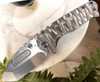 Medford Praetorian T (MK0124TT-01M-TFCF-BN) 3.75" S45VN Tumbled Tanto Plain Blade, Bead Blasted Brushed Silver Predator Handle, Flamed Hardware, Brush Flamed Titanium Clip, NP3 Breaker