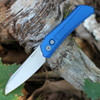 Pro-Tech Oligarch Sinkervich Design (DS101-Blue) - 3.25" Stonewash CPM-MagnaCut Plain Blade, Blue Aluminum Handle w/Blasted Hardware